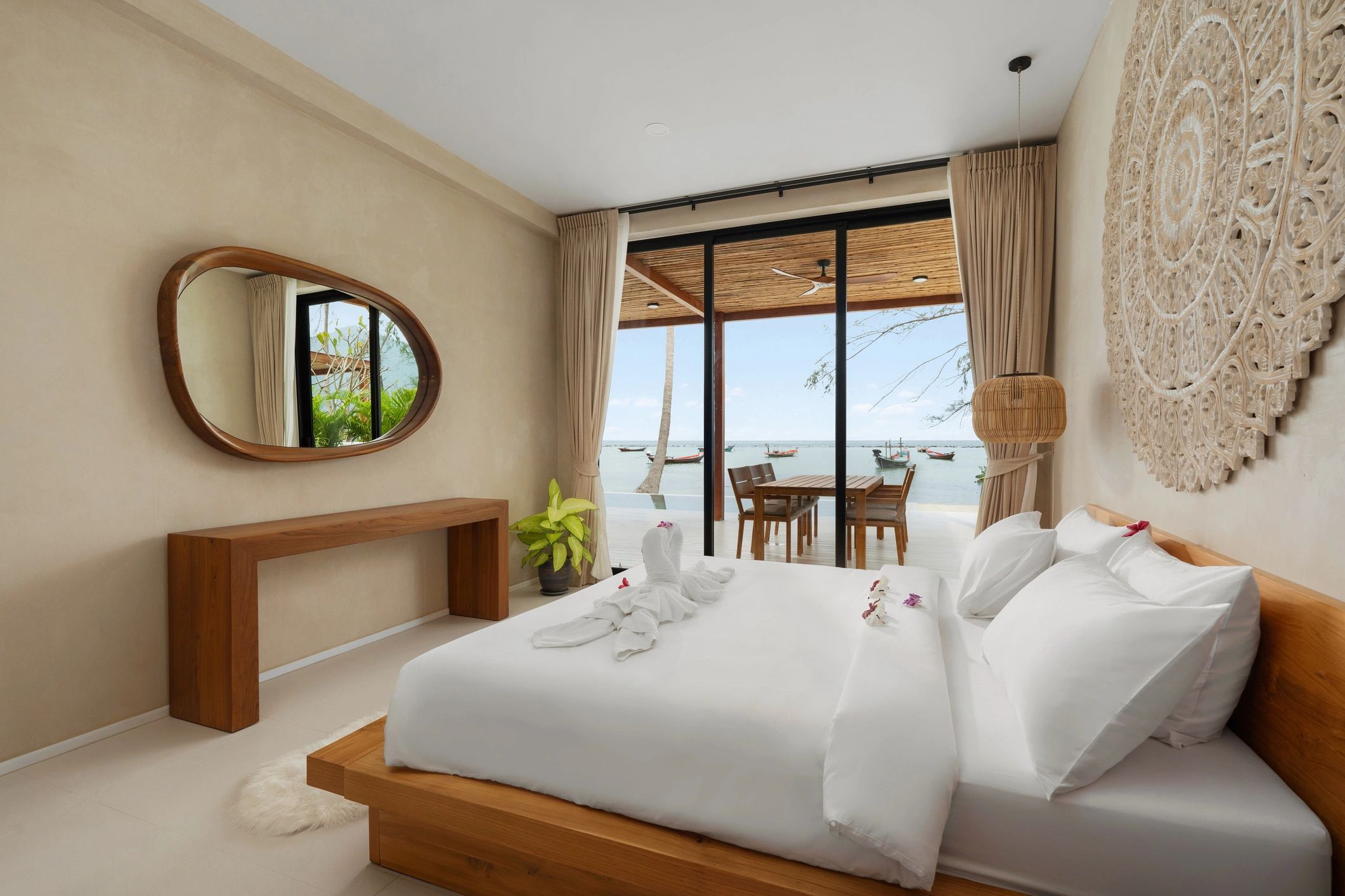 Modern bedroom with crisp linens and a comfortable bed